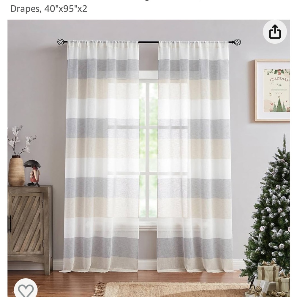 Window curtains 95”L x 40”W semi-sheer coastal neutral linen NEW